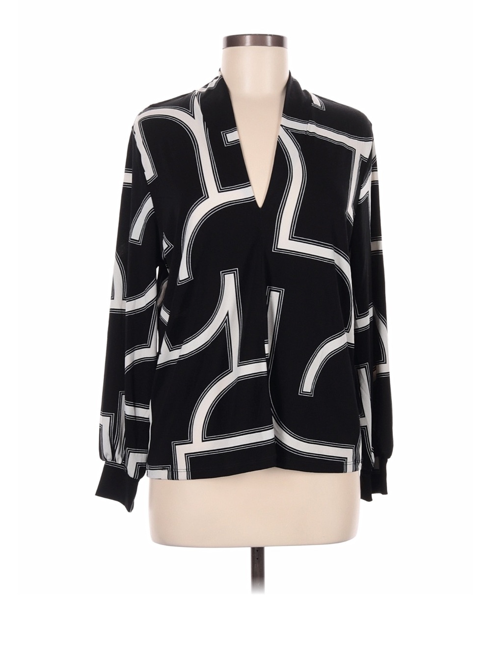 H&M Black & White Geometric V-Neck Women's Top Size L